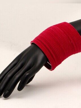 Red Color 4 Set Of Velvet Fashion Bangles Combo Size(2 Set Of 2.6, 2 Set Of 2.8)